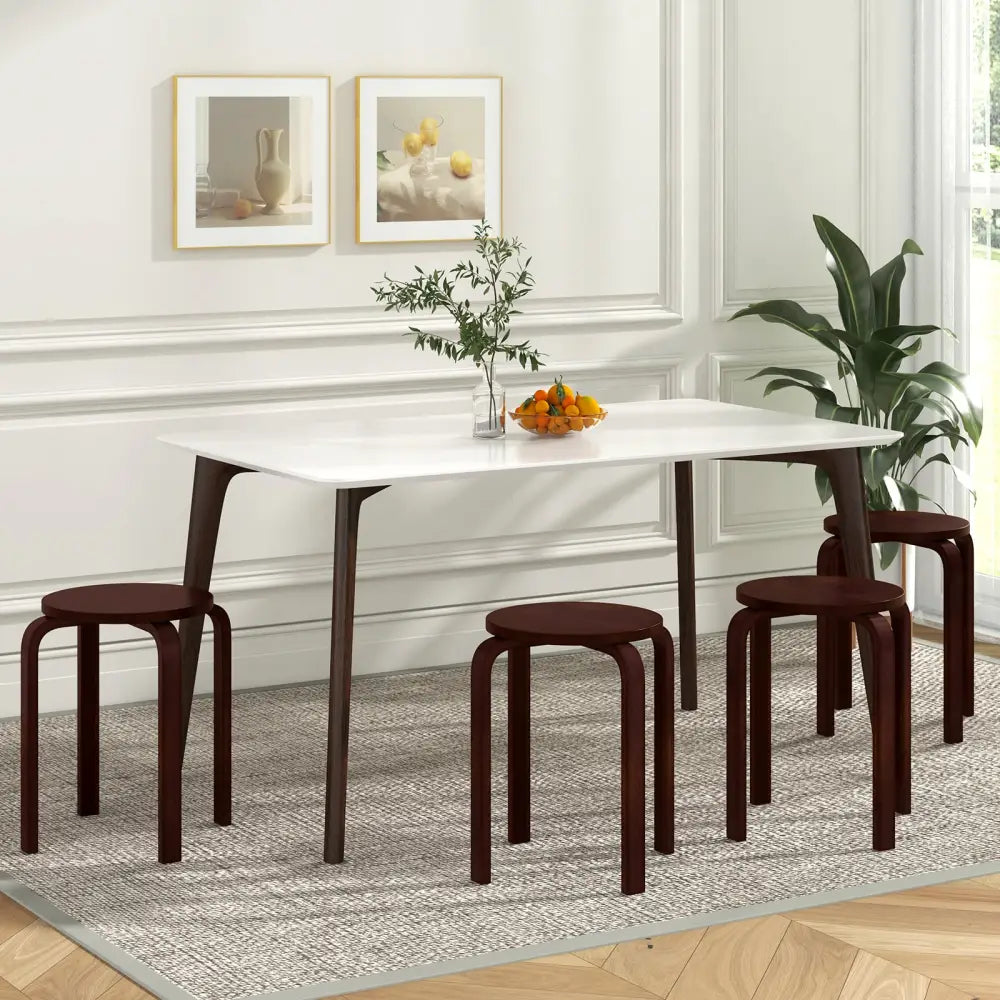 Set of 4 18 Inch Stackable Bentwood Dining Chairs with Round Top-Dark Brown - Dark Brown - Dining Chairs