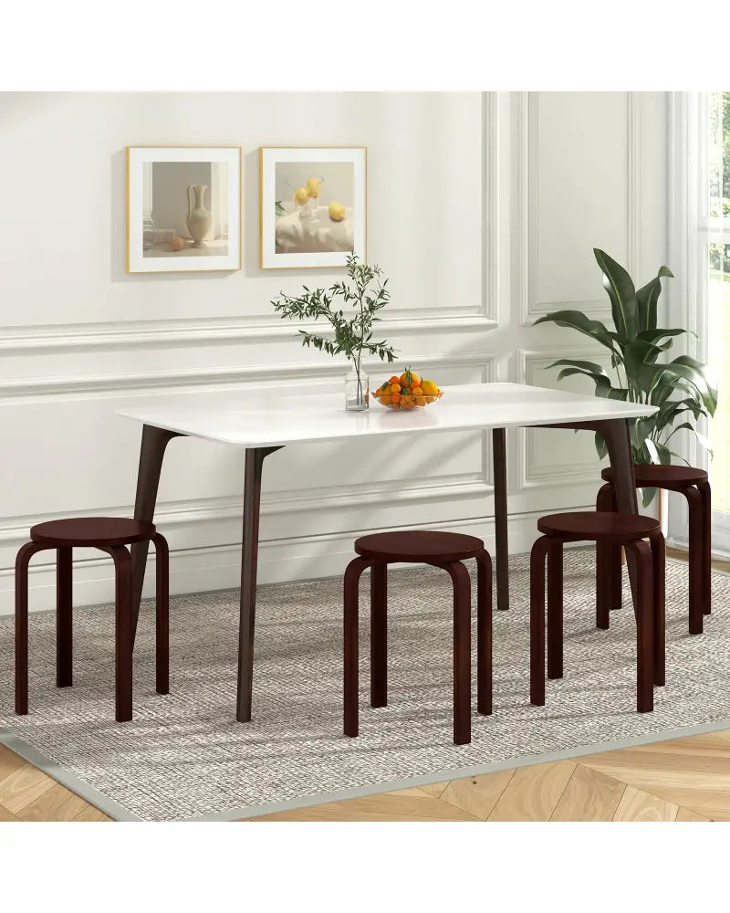 Set of 4 18 Inch Stackable Bentwood Dining Chairs with Round Top-Dark Brown - Dark Brown - Dining Chairs