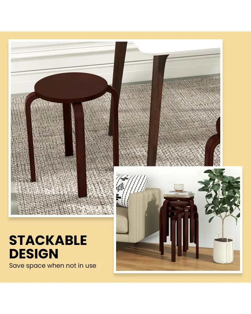 Set of 4 18 Inch Stackable Bentwood Dining Chairs with Round Top-Dark Brown - Dark Brown - Dining Chairs