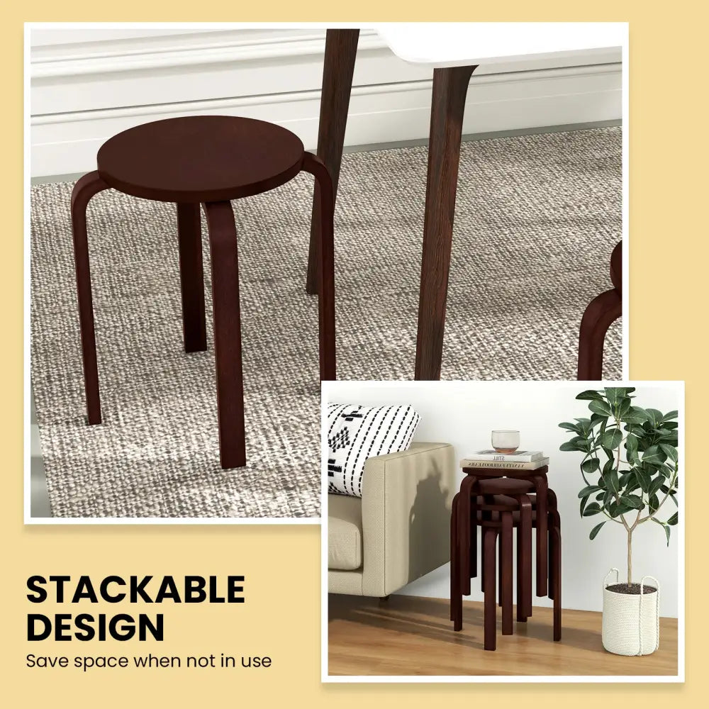 Set of 4 18 Inch Stackable Bentwood Dining Chairs with Round Top-Dark Brown - Dark Brown - Dining Chairs