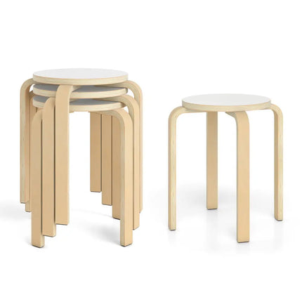Set of 4 18 Inch Stackable Bentwood Dining Chairs with Round Top-White - White - Dining Chairs