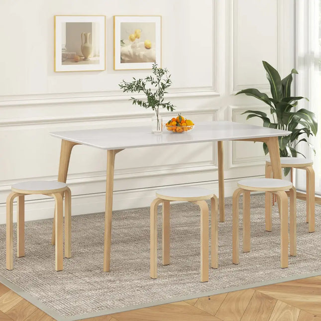 Set of 4 18 Inch Stackable Bentwood Dining Chairs with Round Top-White - White - Dining Chairs