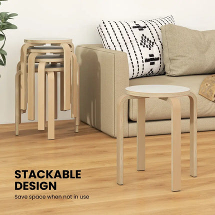 Set of 4 18 Inch Stackable Bentwood Dining Chairs with Round Top-White - White - Dining Chairs