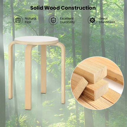 Set of 4 18 Inch Stackable Bentwood Dining Chairs with Round Top-White - White - Dining Chairs