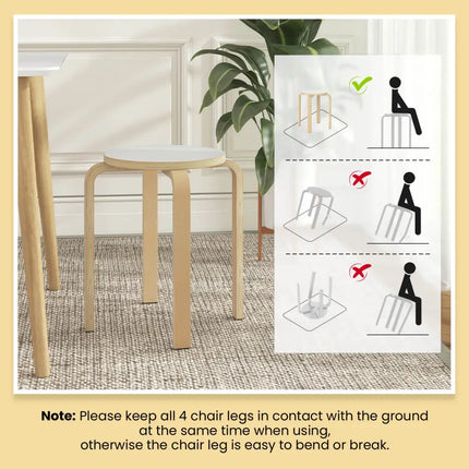 Set of 4 18 Inch Stackable Bentwood Dining Chairs with Round Top-White - White - Dining Chairs