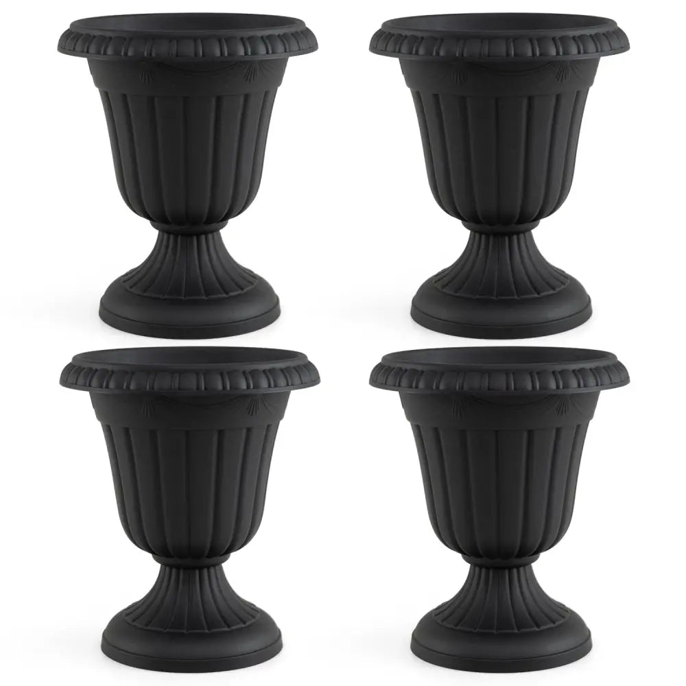 Set of 4 18 inch Tall Vintage Planters with Pedestal Base and Pre-marked Drain Hole-Black - Black - Raised Garden Beds