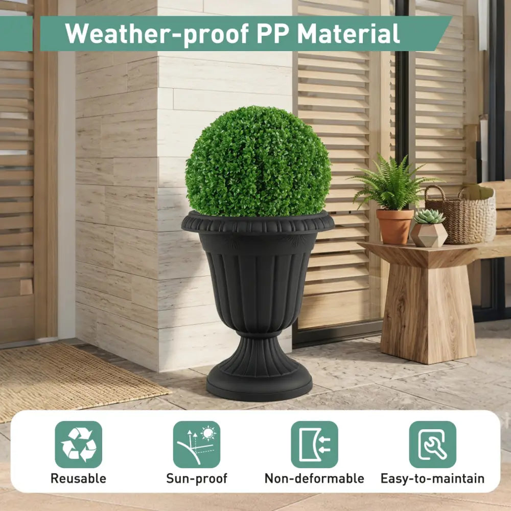 Set of 4 18 inch Tall Vintage Planters with Pedestal Base and Pre-marked Drain Hole-Black - Black - Raised Garden Beds