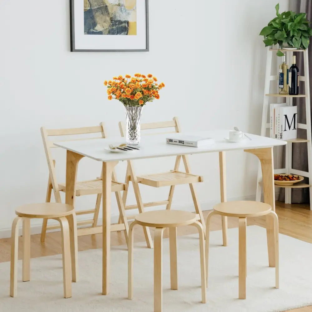 Set of 4 18 Inch Wood Home Backless Dining Chairs - Natural - Dining Chairs