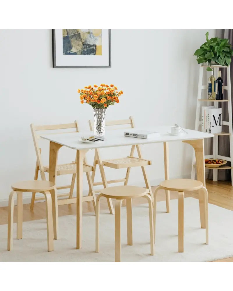 Set of 4 18 Inch Wood Home Backless Dining Chairs - Natural - Dining Chairs