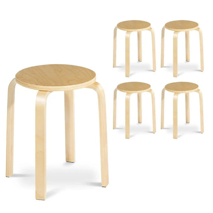 Set of 4 18 Inch Wood Home Backless Dining Chairs - Natural - Dining Chairs