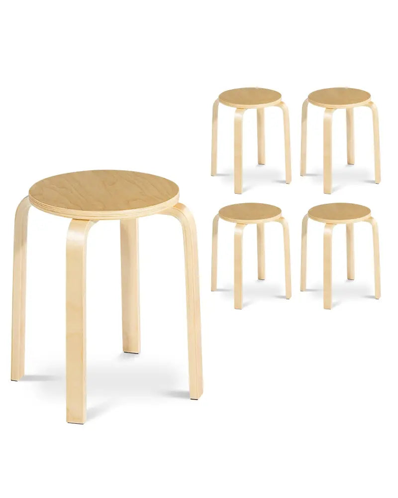 Set of 4 18 Inch Wood Home Backless Dining Chairs - Natural - Dining Chairs