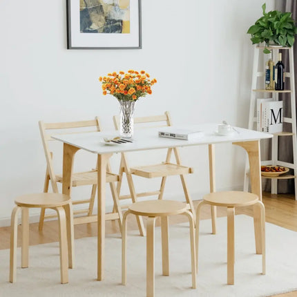 Set of 4 18 Inch Wood Home Backless Dining Chairs - Natural - Dining Chairs