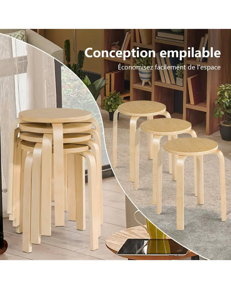 Set of 4 18 Inch Wood Home Backless Dining Chairs - Natural - Dining Chairs