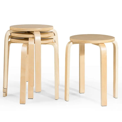 Set of 4 18 Inch Wood Home Backless Dining Chairs - Natural - Dining Chairs