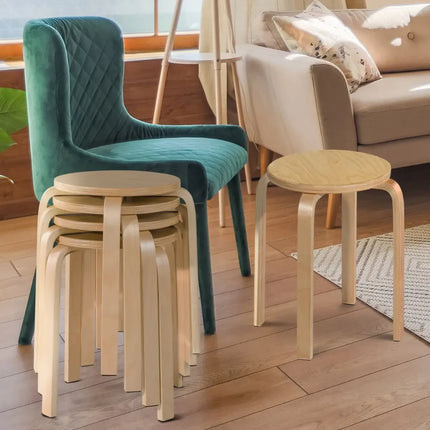 Set of 4 18 Inch Wood Home Backless Dining Chairs - Natural - Dining Chairs