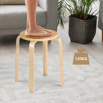 Set of 4 18 Inch Wood Home Backless Dining Chairs - Natural - Dining Chairs