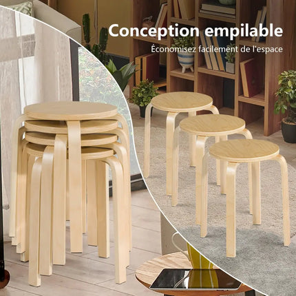 Set of 4 18 Inch Wood Home Backless Dining Chairs - Natural - Dining Chairs