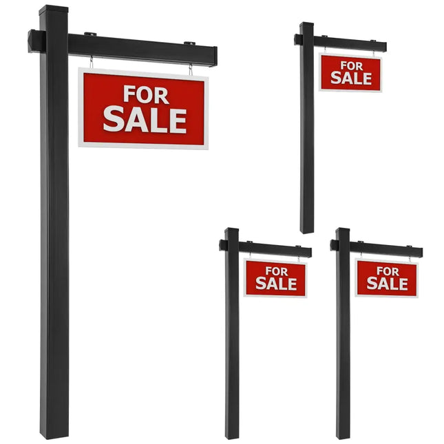 Set of 4 6 Feet Vinyl UPVC Real Estate Realtor Yard Sign Post-Black - Black - Outdoor Decor