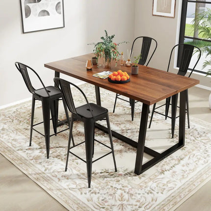 Set of 4 Bar Height Chairs Stackable Metal Bar Stools with Removable Backrest-Black Costway