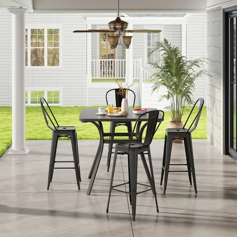Set of 4 Bar Height Chairs Stackable Metal Bar Stools with Removable Backrest-Black Costway