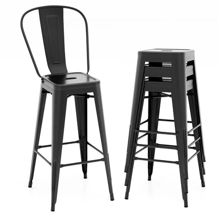 Set of 4 Bar Height Chairs Stackable Metal Bar Stools with Removable Backrest-Black Costway