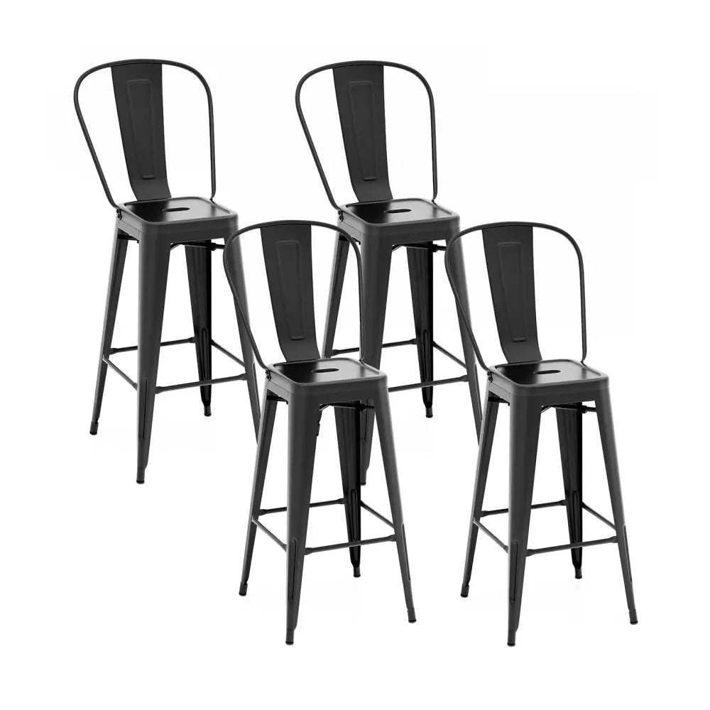 Set of 4 Bar Height Chairs Stackable Metal Bar Stools with Removable Backrest-Black Costway