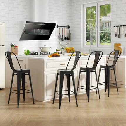 Set of 4 Bar Height Chairs Stackable Metal Bar Stools with Removable Backrest-Black Costway