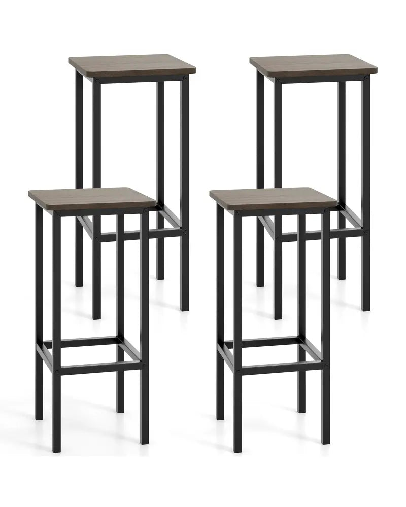 Set of 4 Bar Stool Set 26 Inch Bar Chair with Metal Legs and Footrest-Gray - Gray - Bar Stools