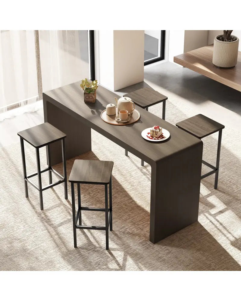 Set of 4 Bar Stool Set 26 Inch Bar Chair with Metal Legs and Footrest-Gray - Gray - Bar Stools