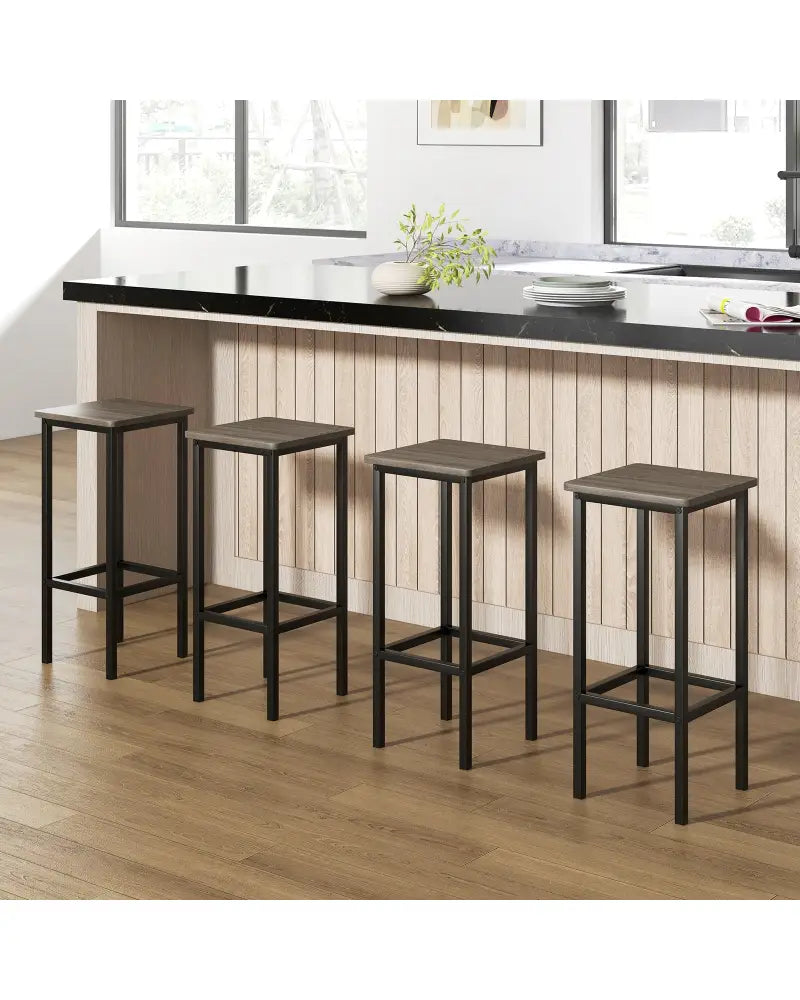 Set of 4 Bar Stool Set 26 Inch Bar Chair with Metal Legs and Footrest-Gray - Gray - Bar Stools