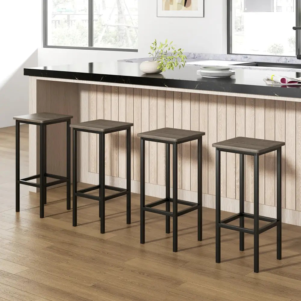 Set of 4 Bar Stool Set 26 Inch Bar Chair with Metal Legs and Footrest-Gray - Gray - Bar Stools