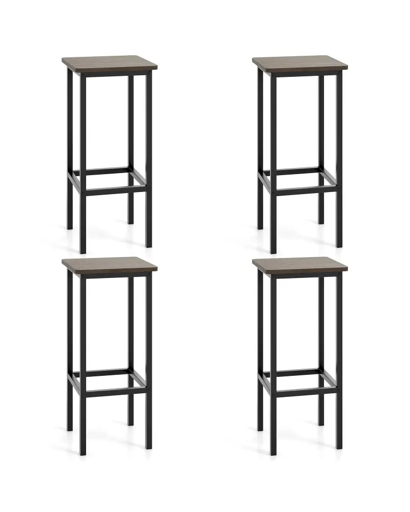 Set of 4 Bar Stool Set 26 Inch Bar Chair with Metal Legs and Footrest-Gray - Gray - Bar Stools