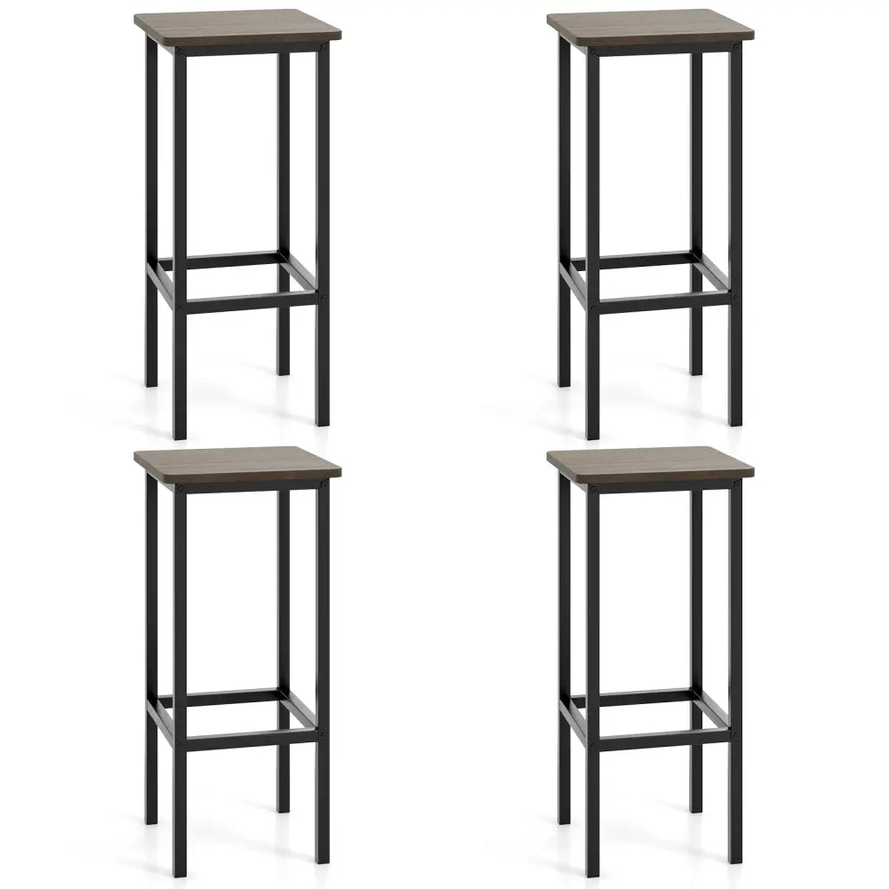 Set of 4 Bar Stool Set 26 Inch Bar Chair with Metal Legs and Footrest-Gray - Gray - Bar Stools