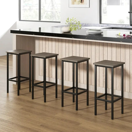 Set of 4 Bar Stool Set 26 Inch Bar Chair with Metal Legs and Footrest-Gray - Gray - Bar Stools