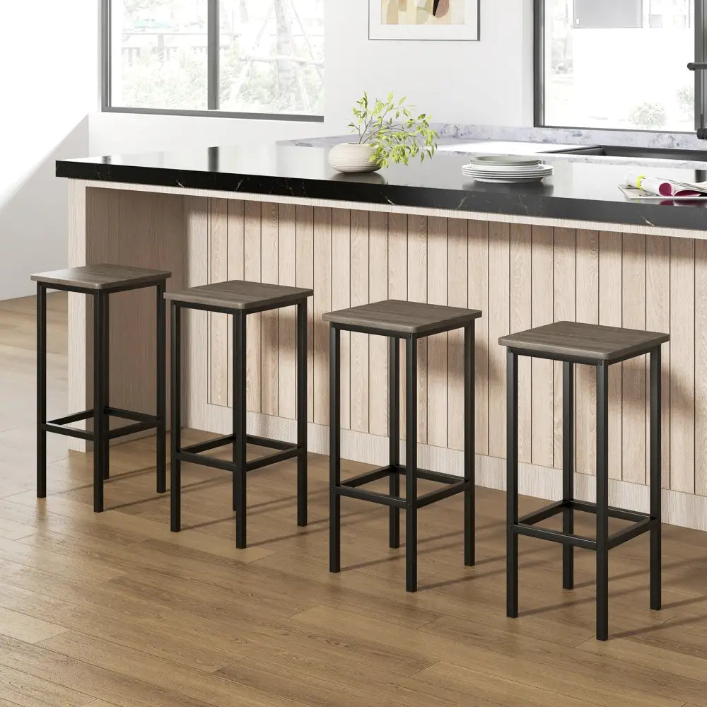 Set of 4 Bar Stool Set 26 Inch Bar Chair with Metal Legs and Footrest-Gray - Gray - Bar Stools