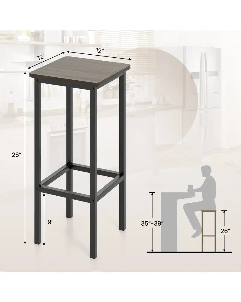 Set of 4 Bar Stool Set 26 Inch Bar Chair with Metal Legs and Footrest-Gray - Gray - Bar Stools
