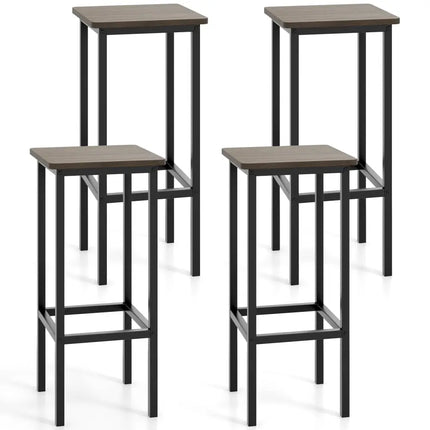 Set of 4 Bar Stool Set 26 Inch Bar Chair with Metal Legs and Footrest-Gray - Gray - Bar Stools