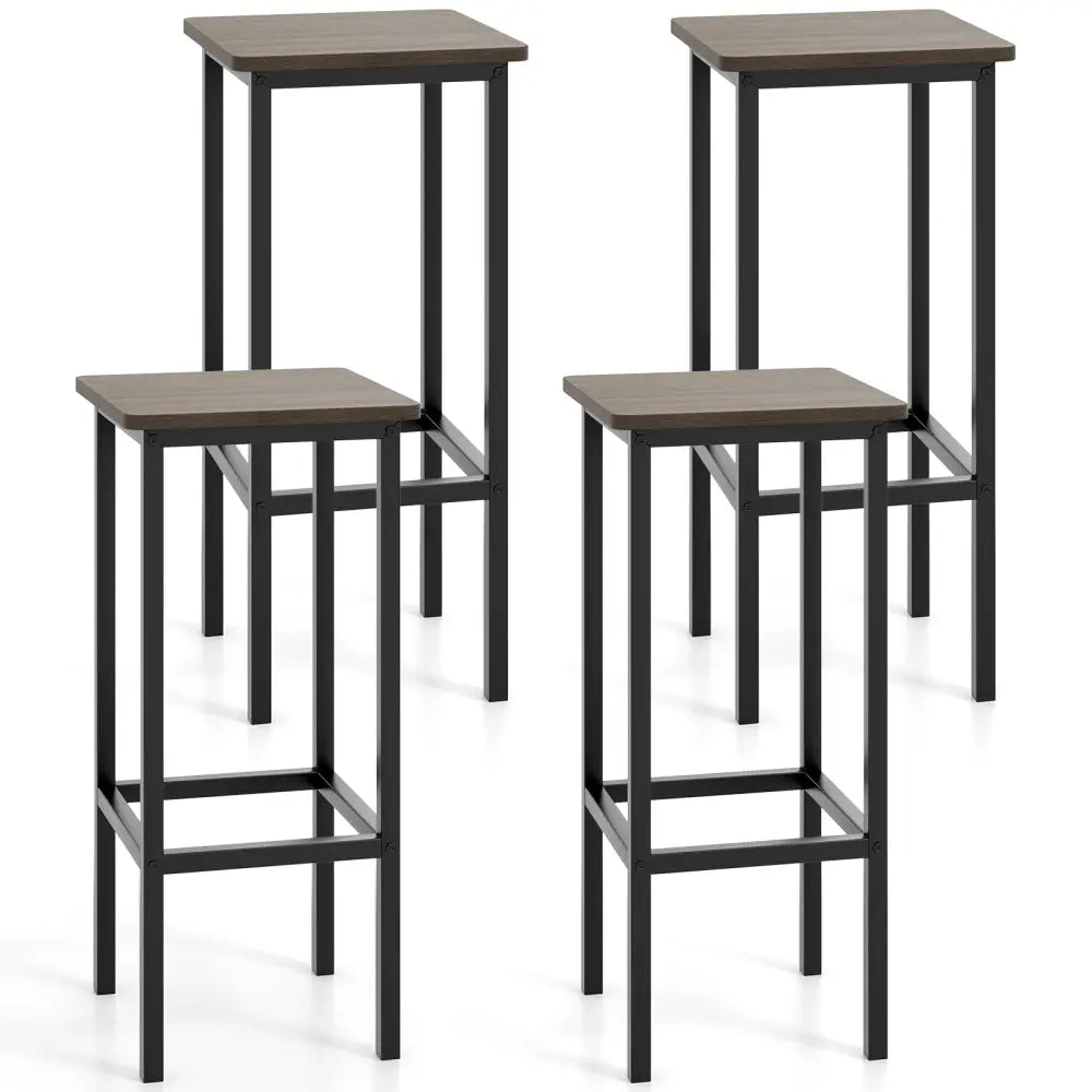Set of 4 Bar Stool Set 26 Inch Bar Chair with Metal Legs and Footrest-Gray - Gray - Bar Stools