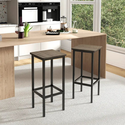 Set of 4 Bar Stool Set 26 Inch Bar Chair with Metal Legs and Footrest-Gray - Gray - Bar Stools