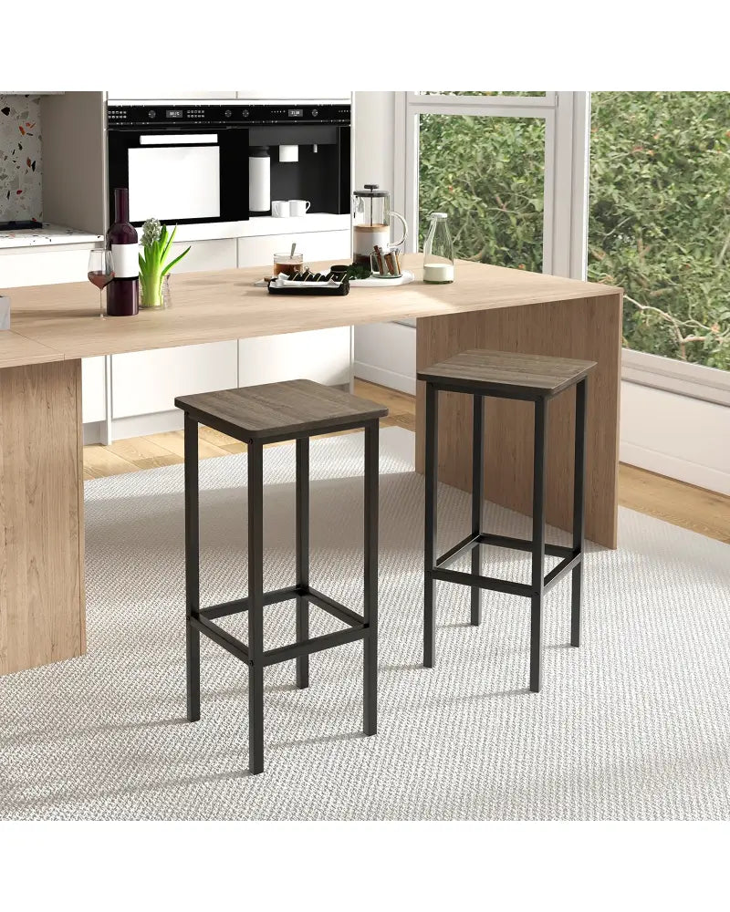 Set of 4 Bar Stool Set 26 Inch Bar Chair with Metal Legs and Footrest-Gray - Gray - Bar Stools