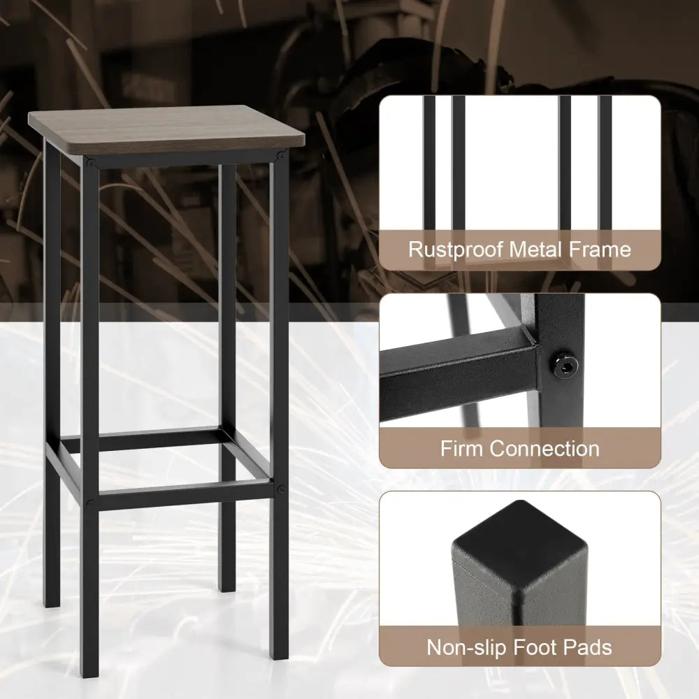 Set of 4 Bar Stool Set 26 Inch Bar Chair with Metal Legs and Footrest-Gray - Gray - Bar Stools