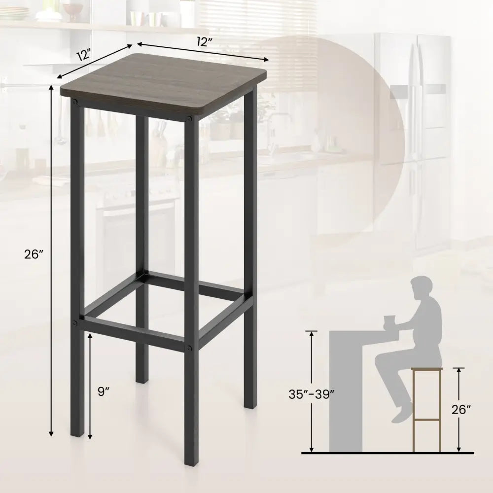 Set of 4 Bar Stool Set 26 Inch Bar Chair with Metal Legs and Footrest-Gray - Gray - Bar Stools