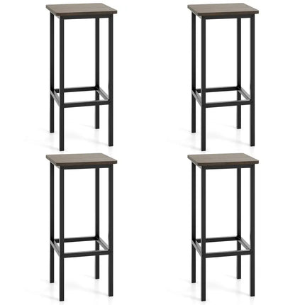 Set of 4 Bar Stool Set 26 Inch Bar Chair with Metal Legs and Footrest-Gray - Gray - Bar Stools