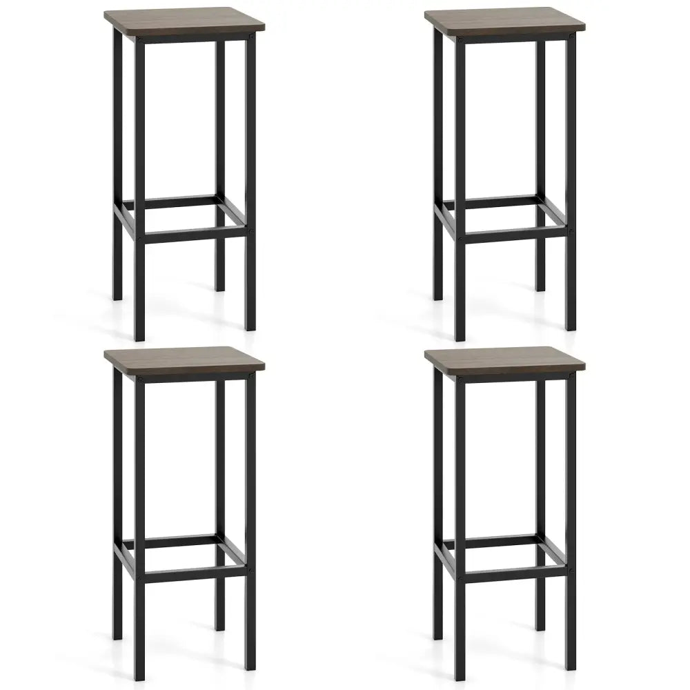Set of 4 Bar Stool Set 26 Inch Bar Chair with Metal Legs and Footrest-Gray - Gray - Bar Stools
