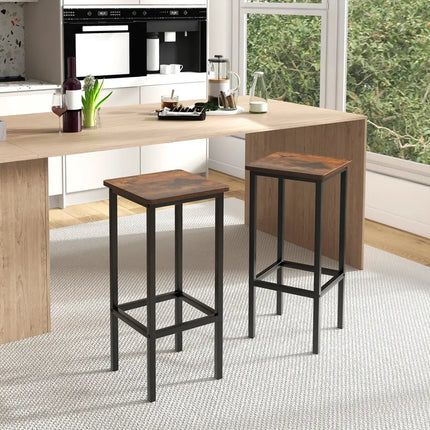 Set of 4 Bar Stool Set 26 Inch Bar Chair with Metal Legs and Footrest-Rustic Brown - Rustic Brown - Bar Stools