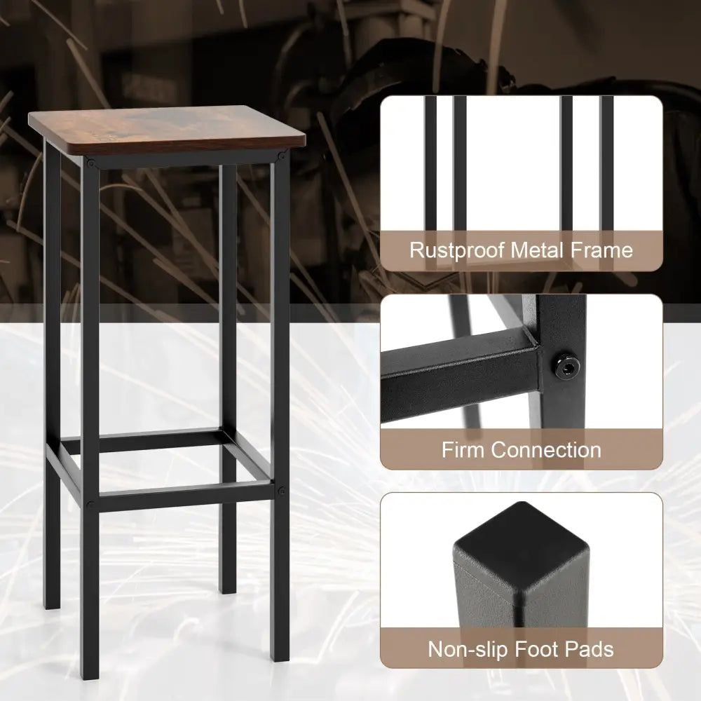Set of 4 Bar Stool Set 26 Inch Bar Chair with Metal Legs and Footrest-Rustic Brown - Rustic Brown - Bar Stools