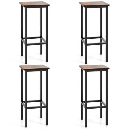 Set of 4 Bar Stool Set 26 Inch Bar Chair with Metal Legs and Footrest-Rustic Brown - Rustic Brown - Bar Stools