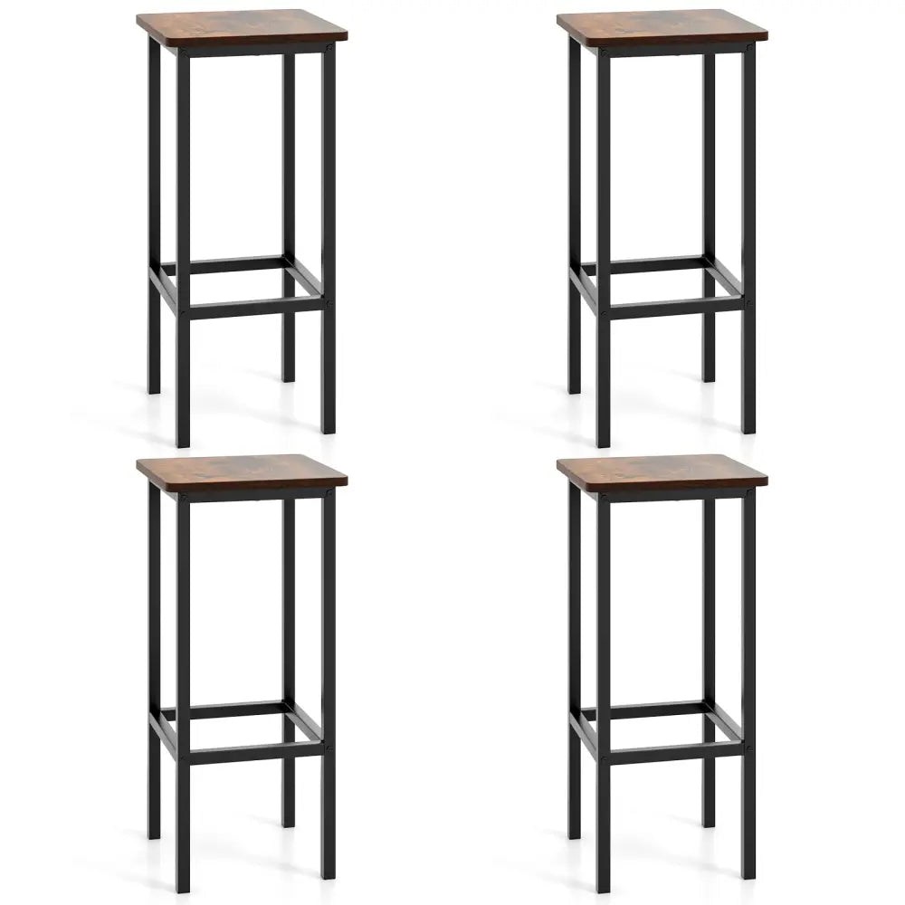Set of 4 Bar Stool Set 26 Inch Bar Chair with Metal Legs and Footrest-Rustic Brown - Rustic Brown - Bar Stools