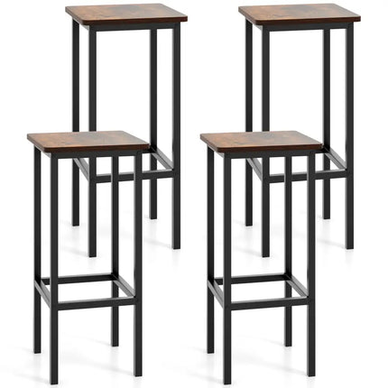 Set of 4 Bar Stool Set 26 Inch Bar Chair with Metal Legs and Footrest-Rustic Brown - Rustic Brown - Bar Stools