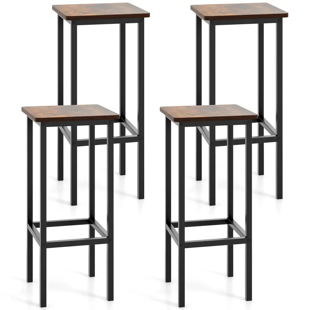 Set of 4 Bar Stool Set 26 Inch Bar Chair with Metal Legs and Footrest-Rustic Brown - Rustic Brown - Bar Stools